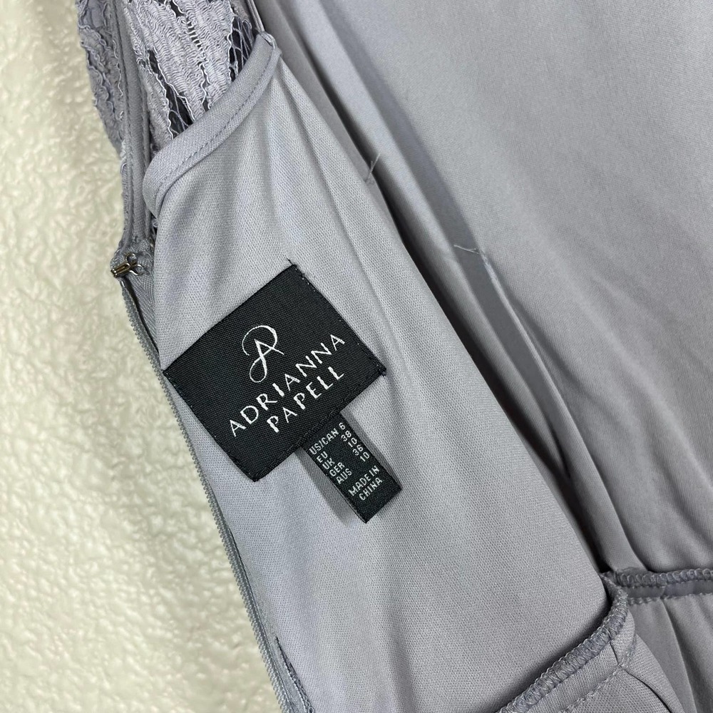 Adrianna Papell Gown Short Sleeve Lace Stretch Tulle Silver Jewel Waist‎ Size 6 - Picture 8 of 15